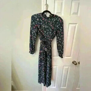 Vintage 1990s Talbots Women’s Dress 8 Navy Paisley with Buttons and Belt EUC